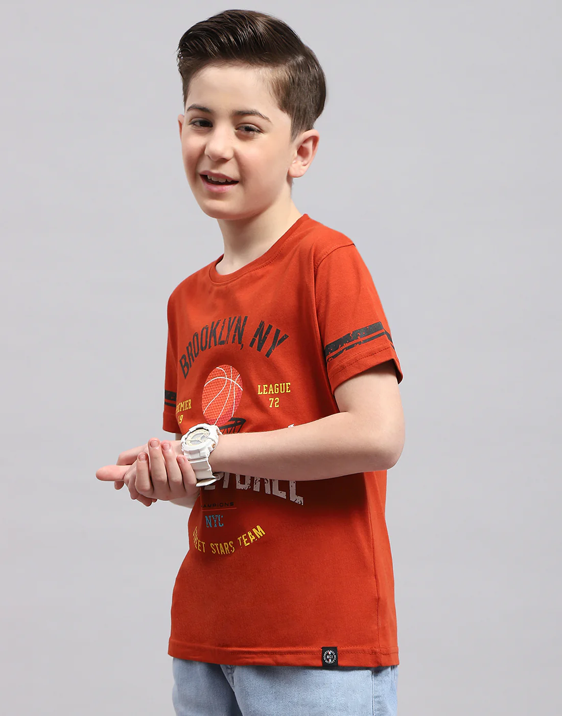 Boys Rust Printed Round Neck Half Sleeve T-Shirt - Image 3