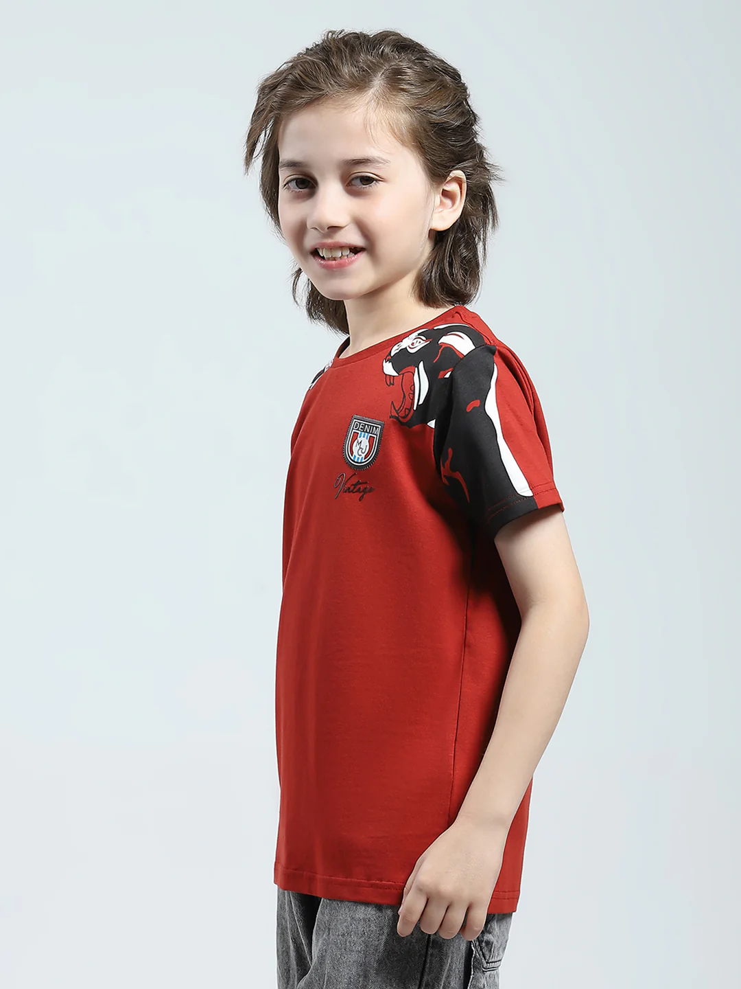 Boys Rust Printed Round Neck Half Sleeve T-Shirt - Image 3