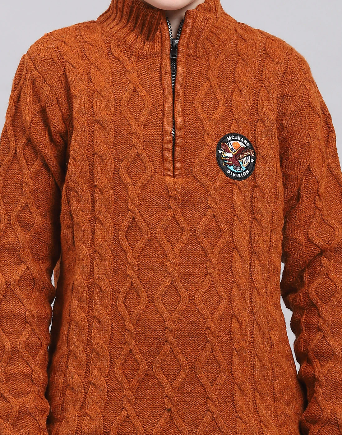 Boys Rust Self Design Round Neck Full Sleeve Sweater - Image 7