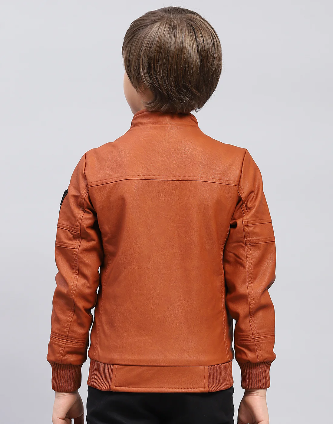 Boys Rust Self Design Stand Collar Full Sleeve Jacket - Image 5
