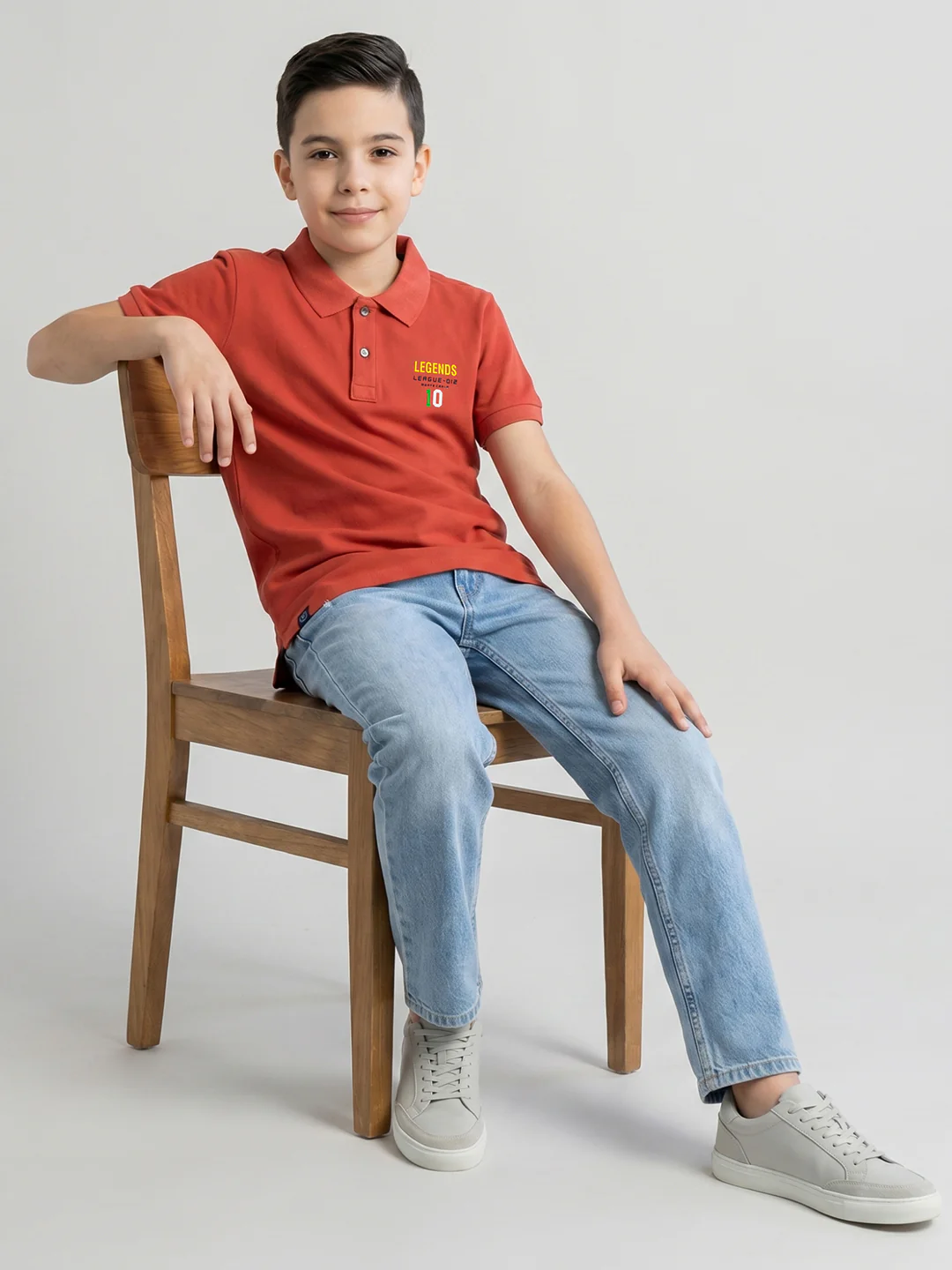 Boys Rust Solid Collar Half Sleeve T-Shirt - Image 5