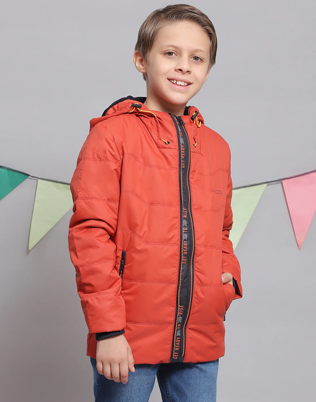 Boys Rust Solid Hooded Full Sleeve Boys Jacket - Image 4