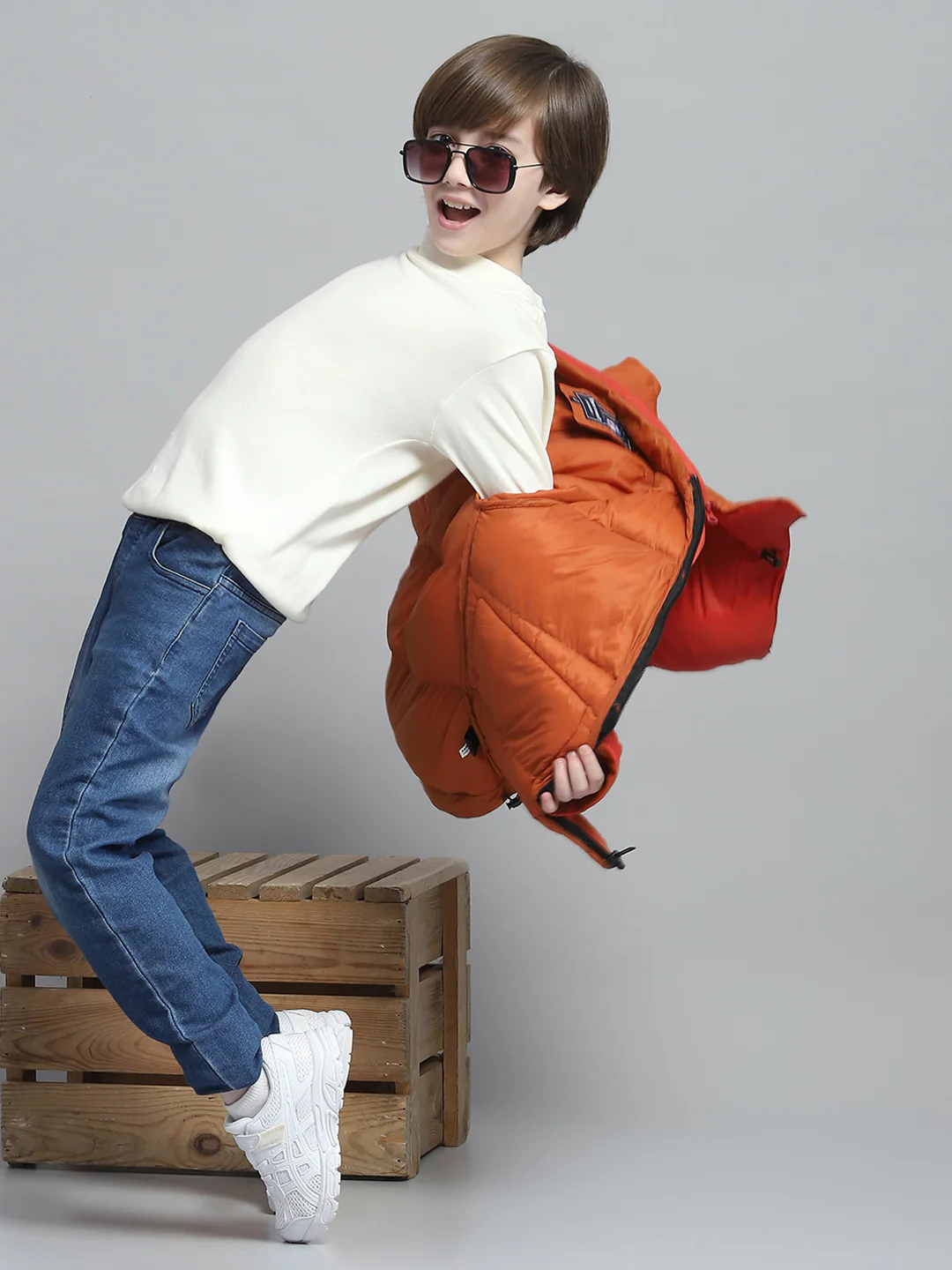 Boys Rust Solid Hooded Full Sleeve Jacket - Image 6