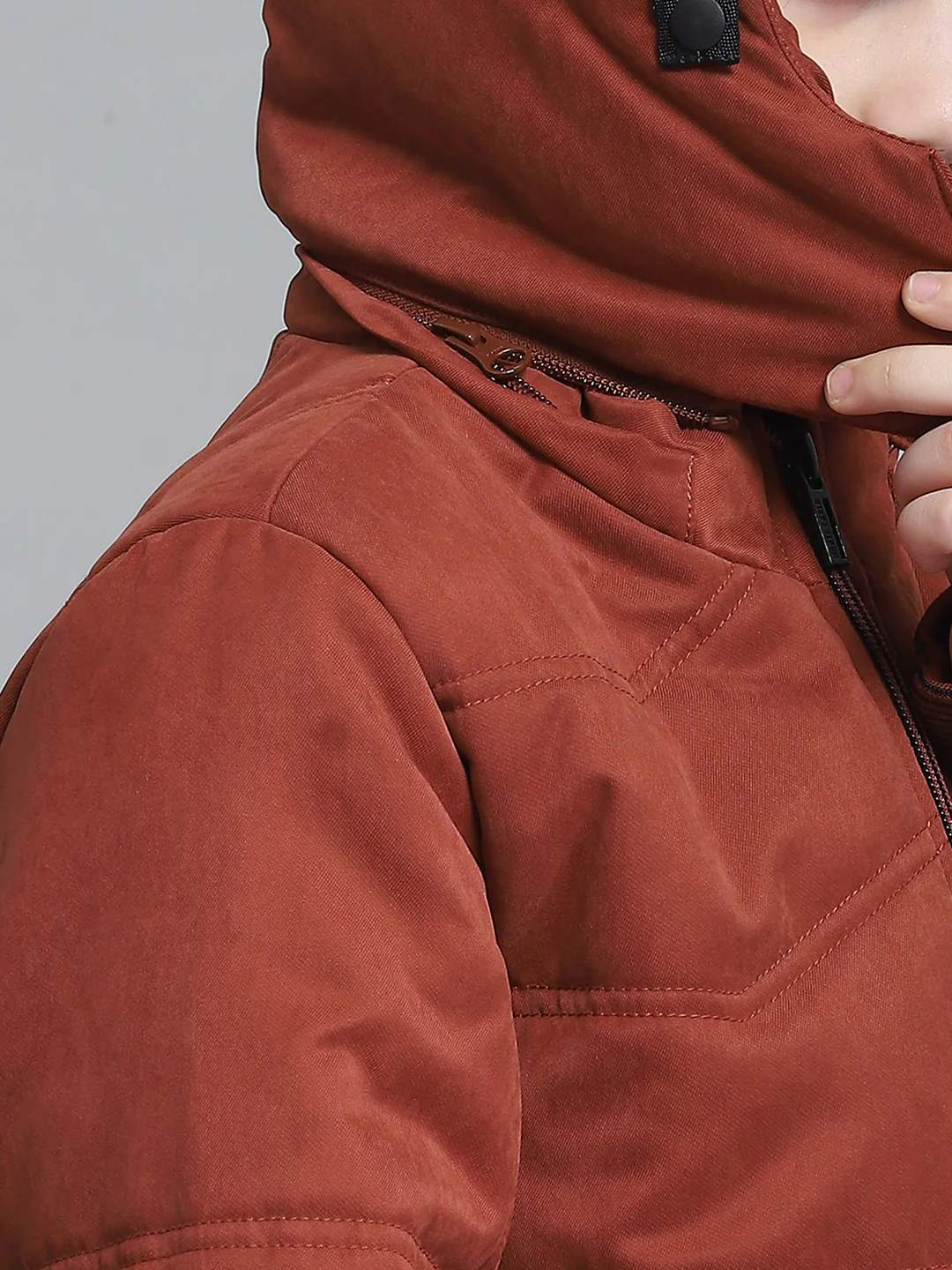 Boys Rust Solid Hooded Full Sleeve Jacket - Image 6