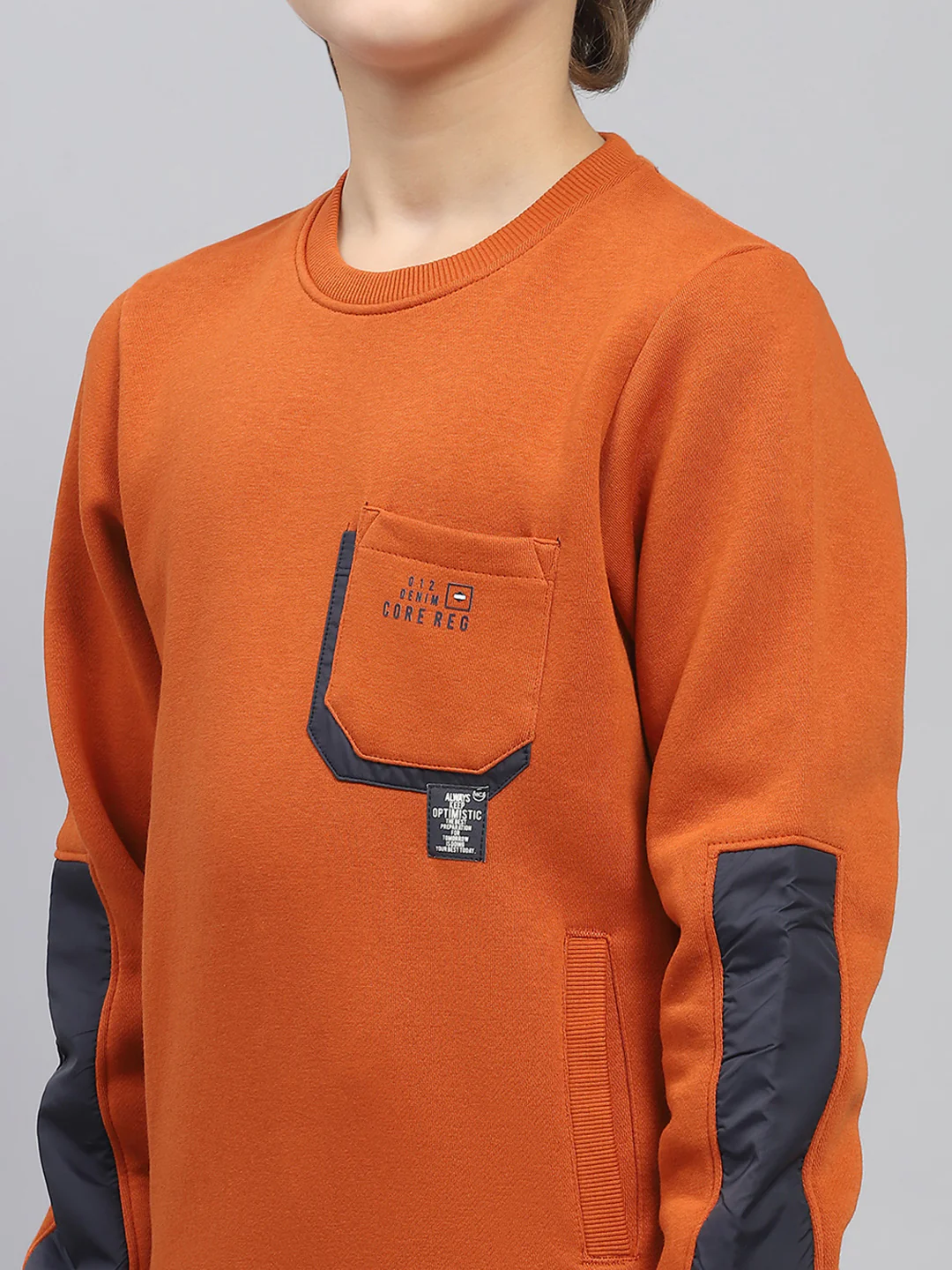 Boys Rust Solid Round Neck Full Sleeve Sweatshirt - Image 7