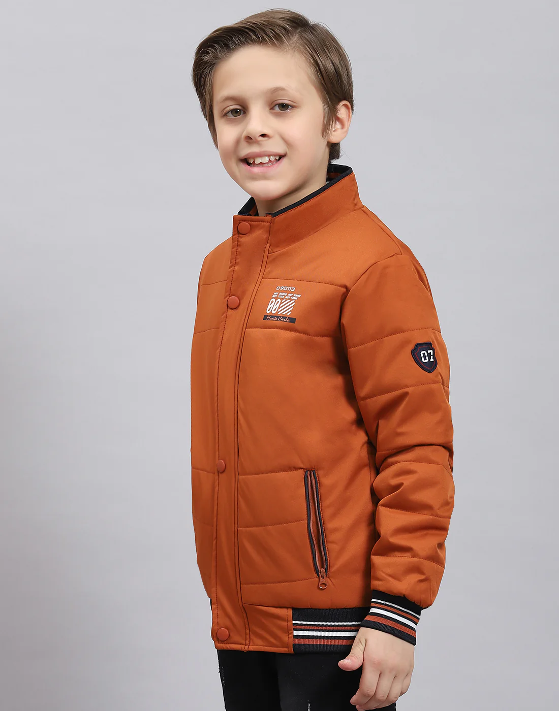 Boys Rust Solid Stand Collar Full Sleeve Boys Jacket - Image 3