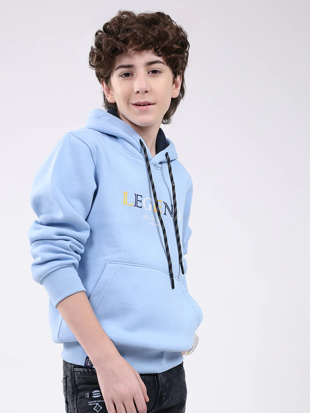 Boys Sky Blue Printed Hooded Full Sleeve Sweatshirt - Image 4
