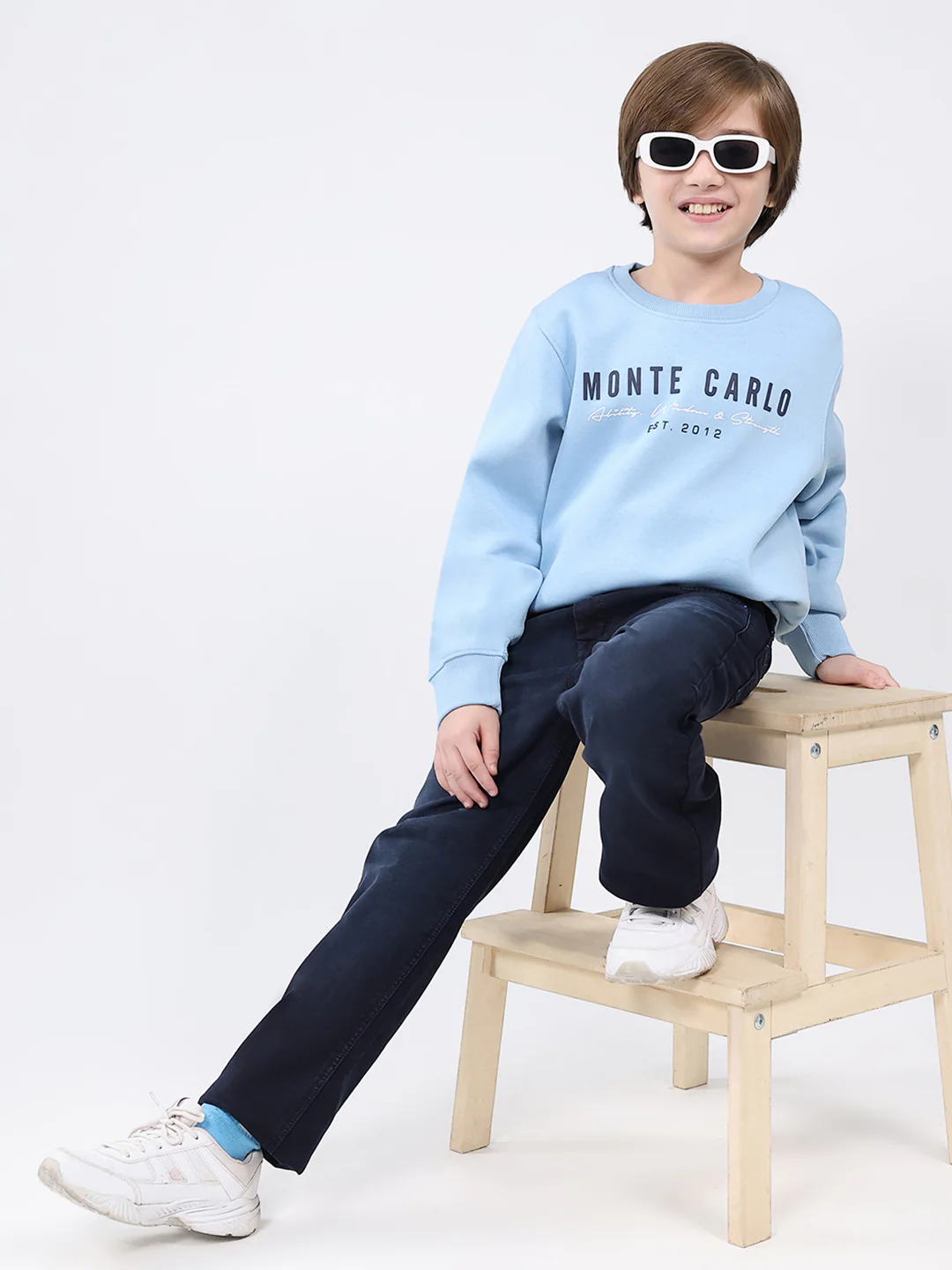 Boys Sky Blue Printed Round Neck Full Sleeve Sweatshirt - Image 2