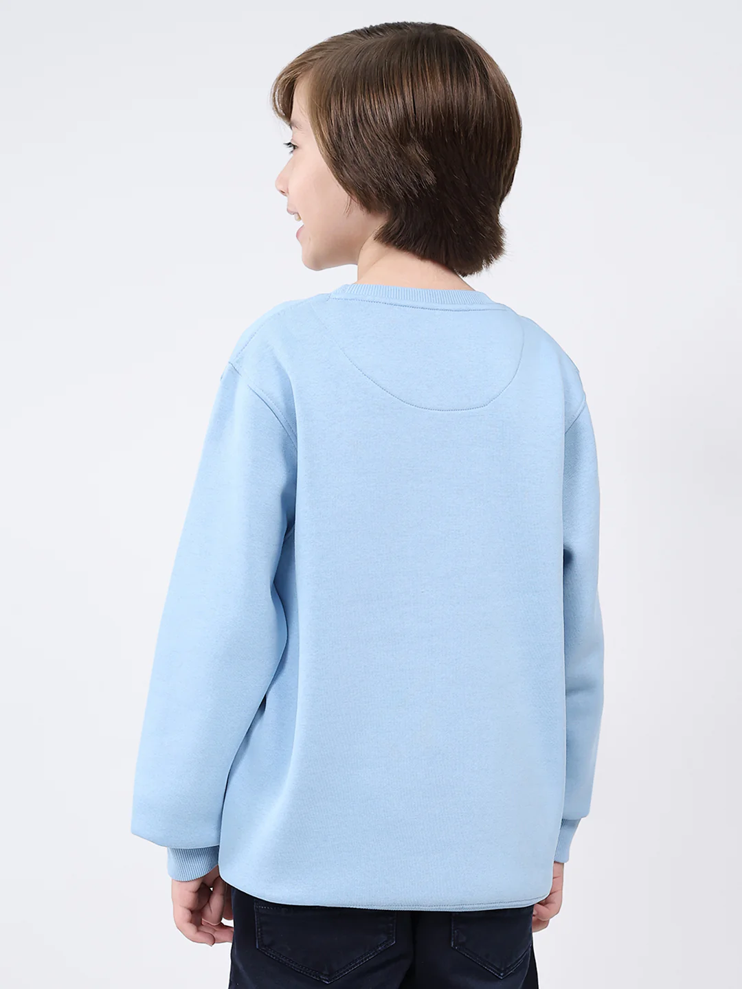 Boys Sky Blue Printed Round Neck Full Sleeve Sweatshirt - Image 5