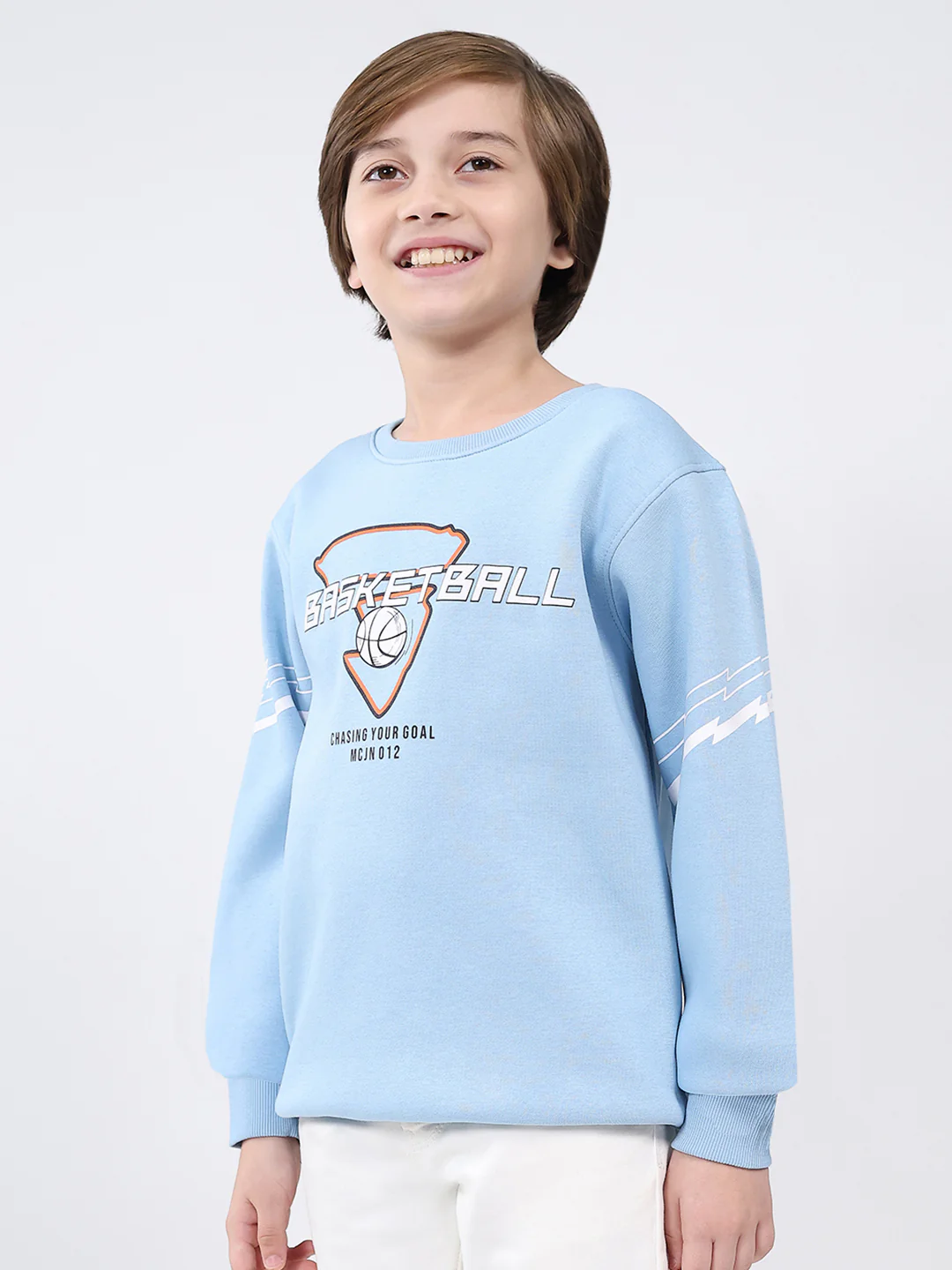 Boys Sky Blue Printed Round Neck Full Sleeve Sweatshirt - Image 3
