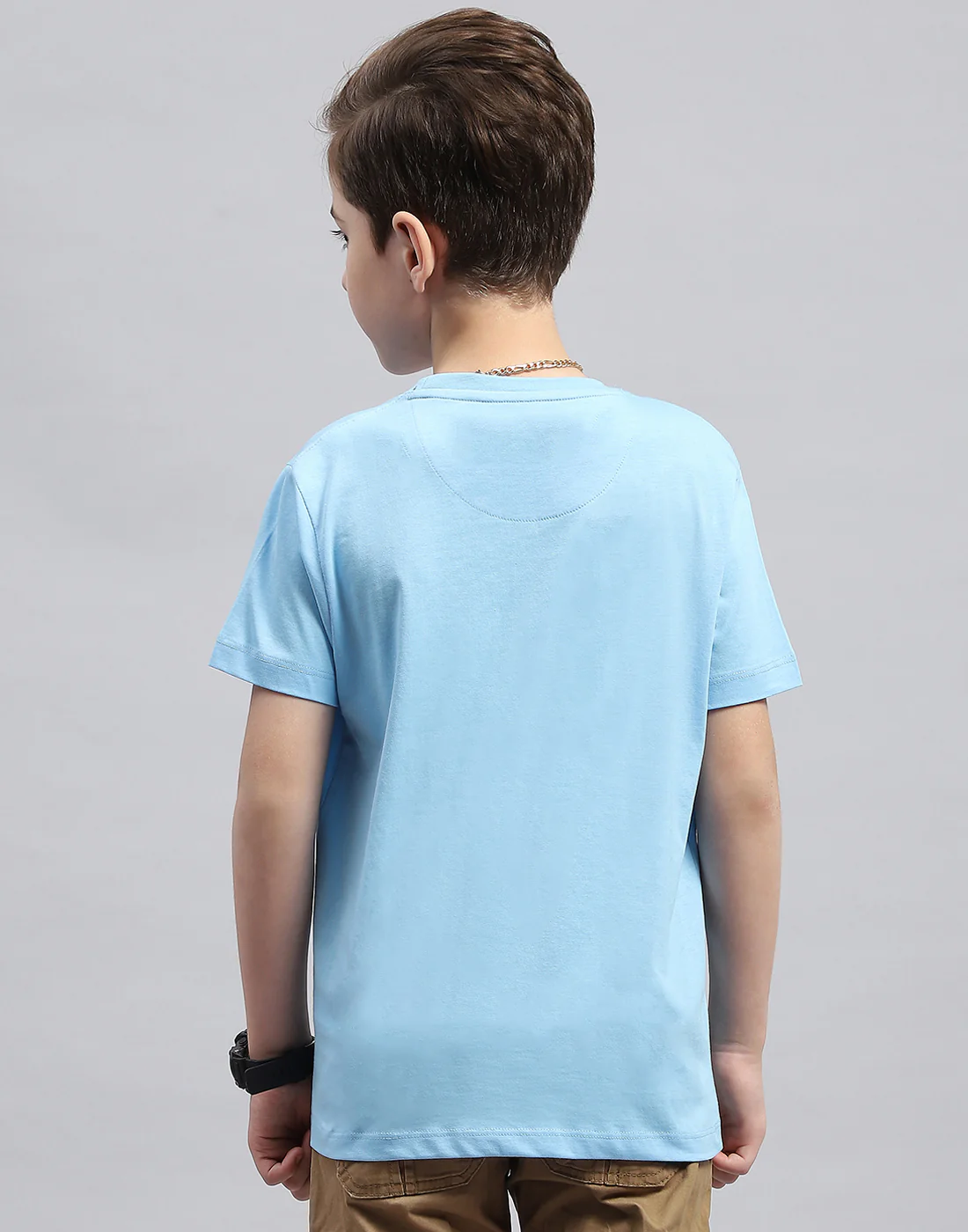 Boys Sky Blue Printed Round Neck Half Sleeve T-Shirt - Image 5