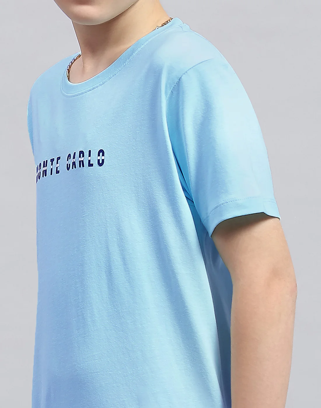 Boys Sky Blue Printed Round Neck Half Sleeve T-Shirt - Image 6