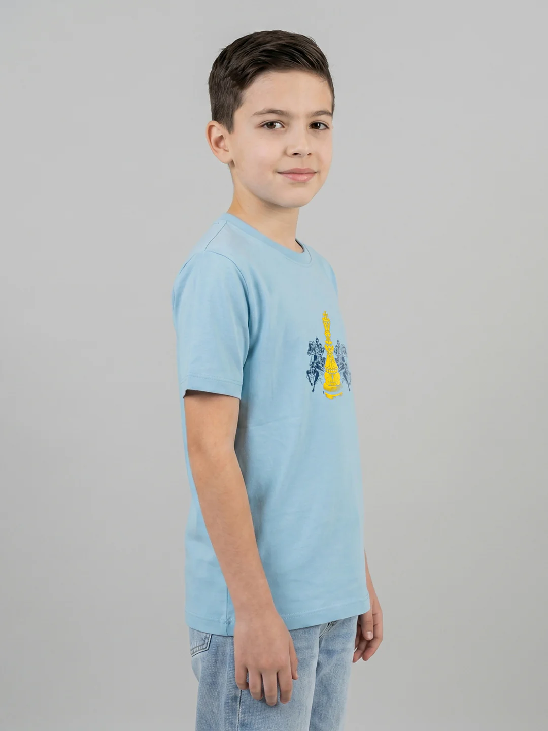 Boys Sky Blue Printed Round Neck Half Sleeve T-Shirt - Image 2