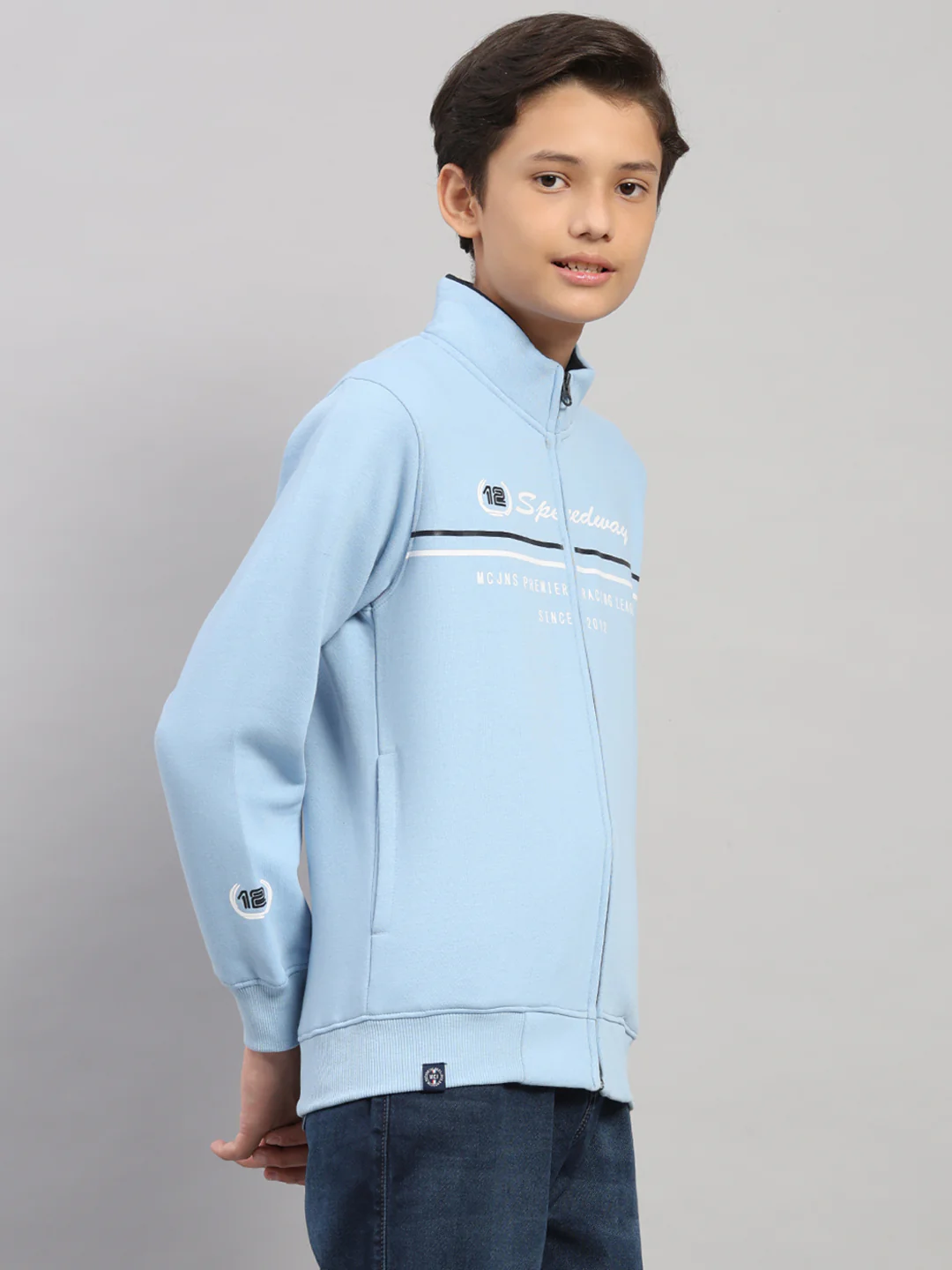 Boys Sky Blue Printed Turtle Neck Full Sleeve Sweatshirt - Image 4