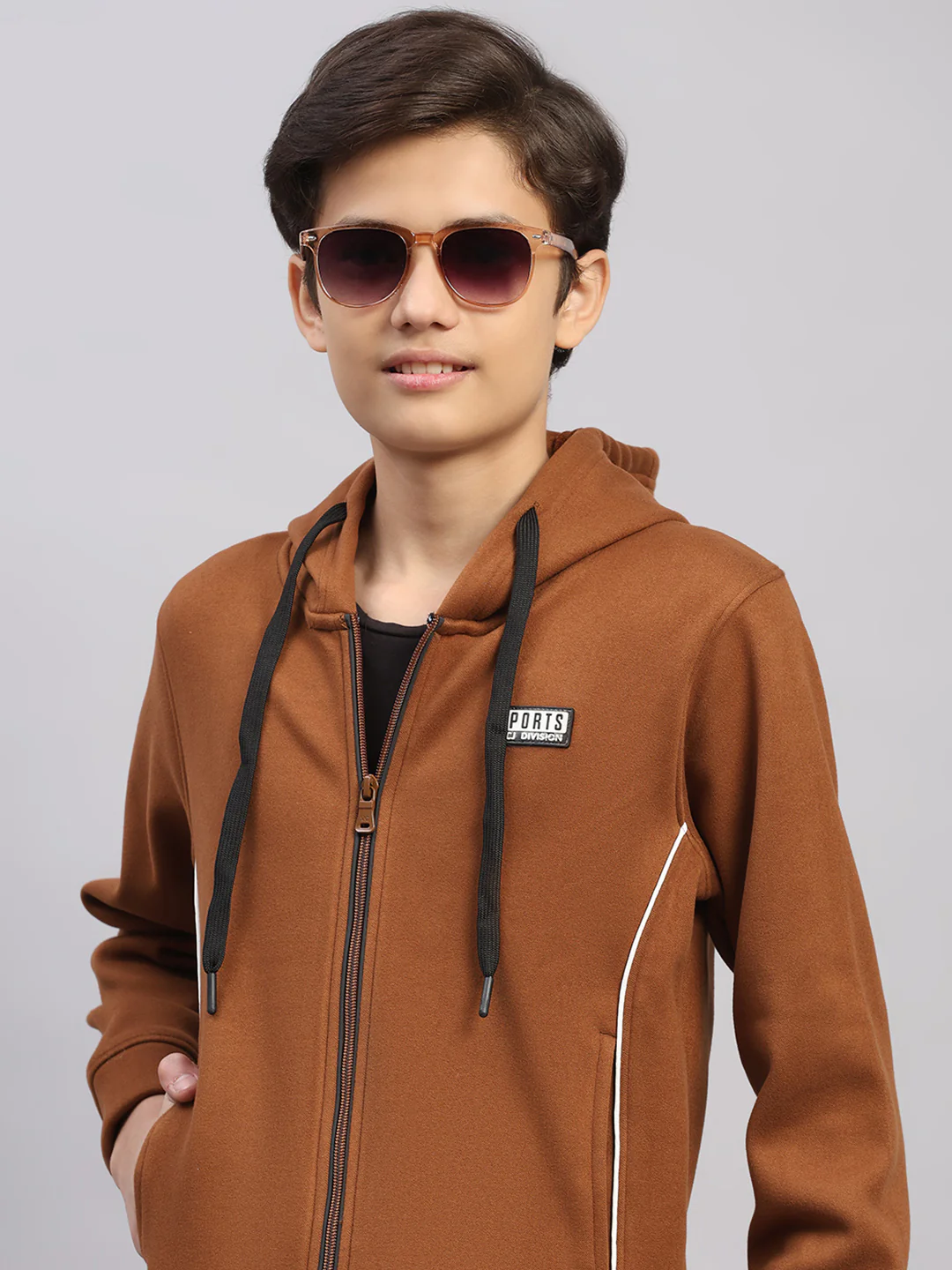 Boys Tan Embroidered Collar Full Sleeve Winter Tracksuit - Image 7