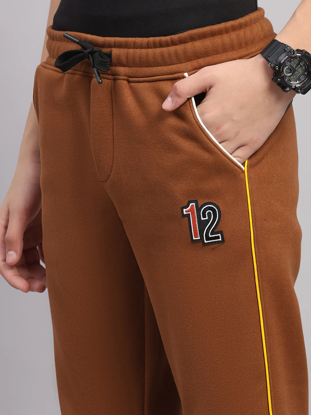 Boys Tan Embroidered Collar Full Sleeve Winter Tracksuit - Image 8