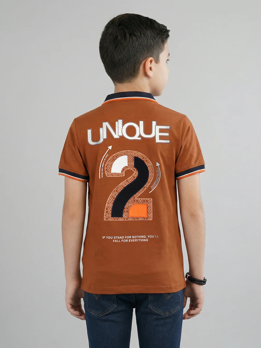 Boys Tan Printed Collar Half Sleeve T-Shirt - Image 4