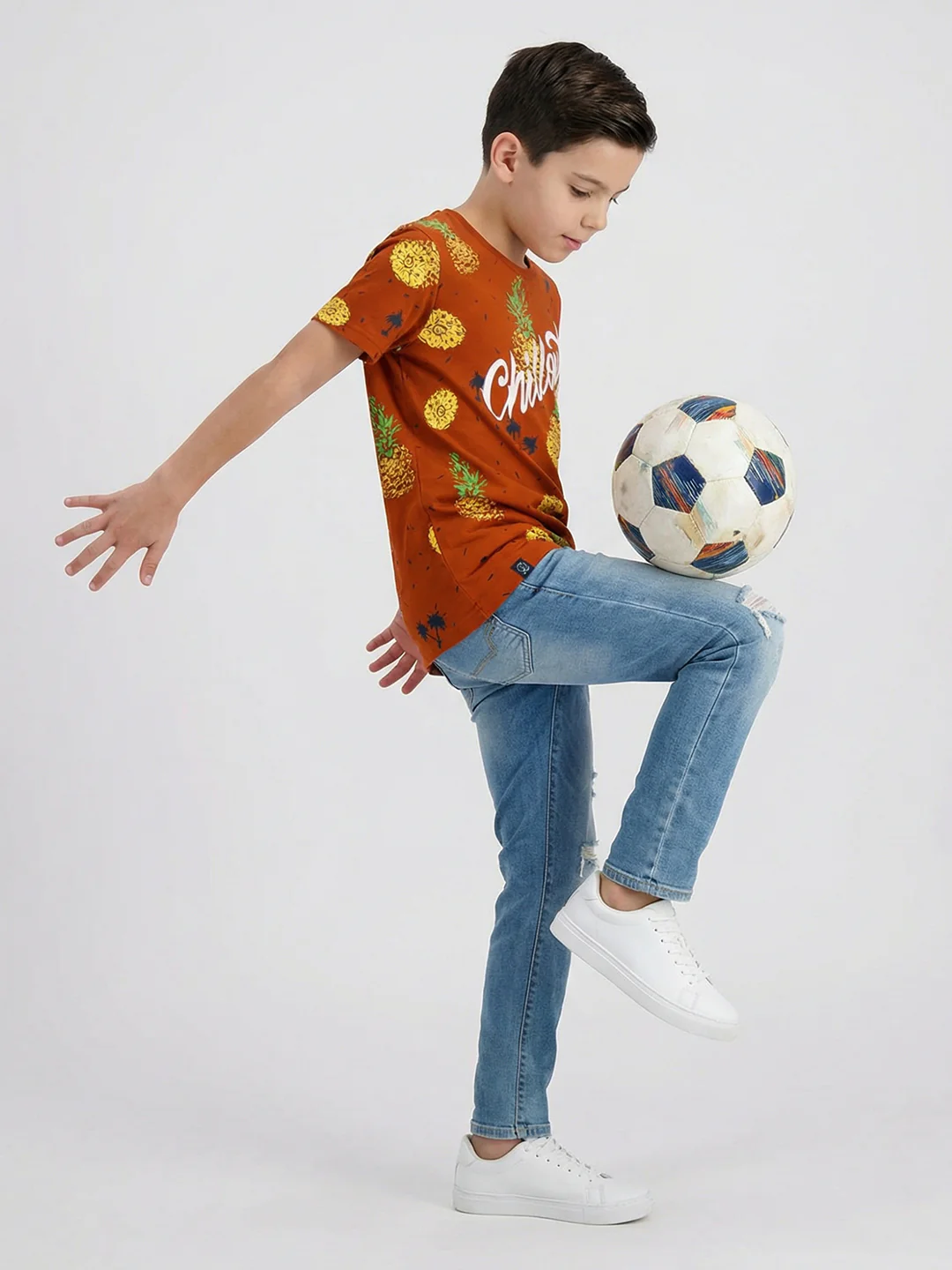 Boys Tan Printed Round Neck Half Sleeve T-Shirt - Image 6