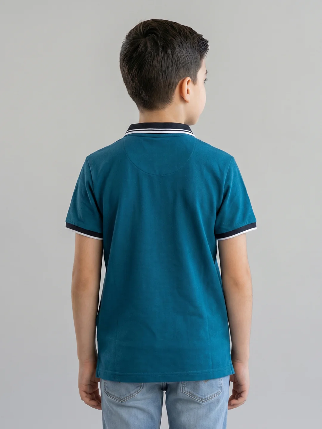 Boys Teal Blue Printed Collar Half Sleeve T-Shirt - Image 4