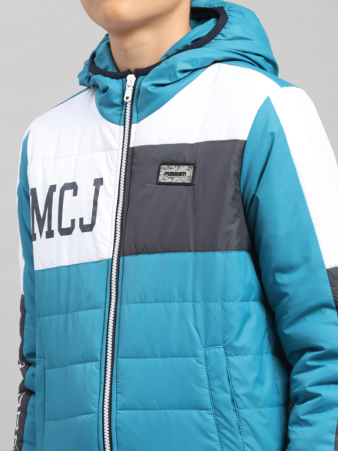 Boys Teal Blue Printed Hooded Full Sleeve Jacket - Image 6