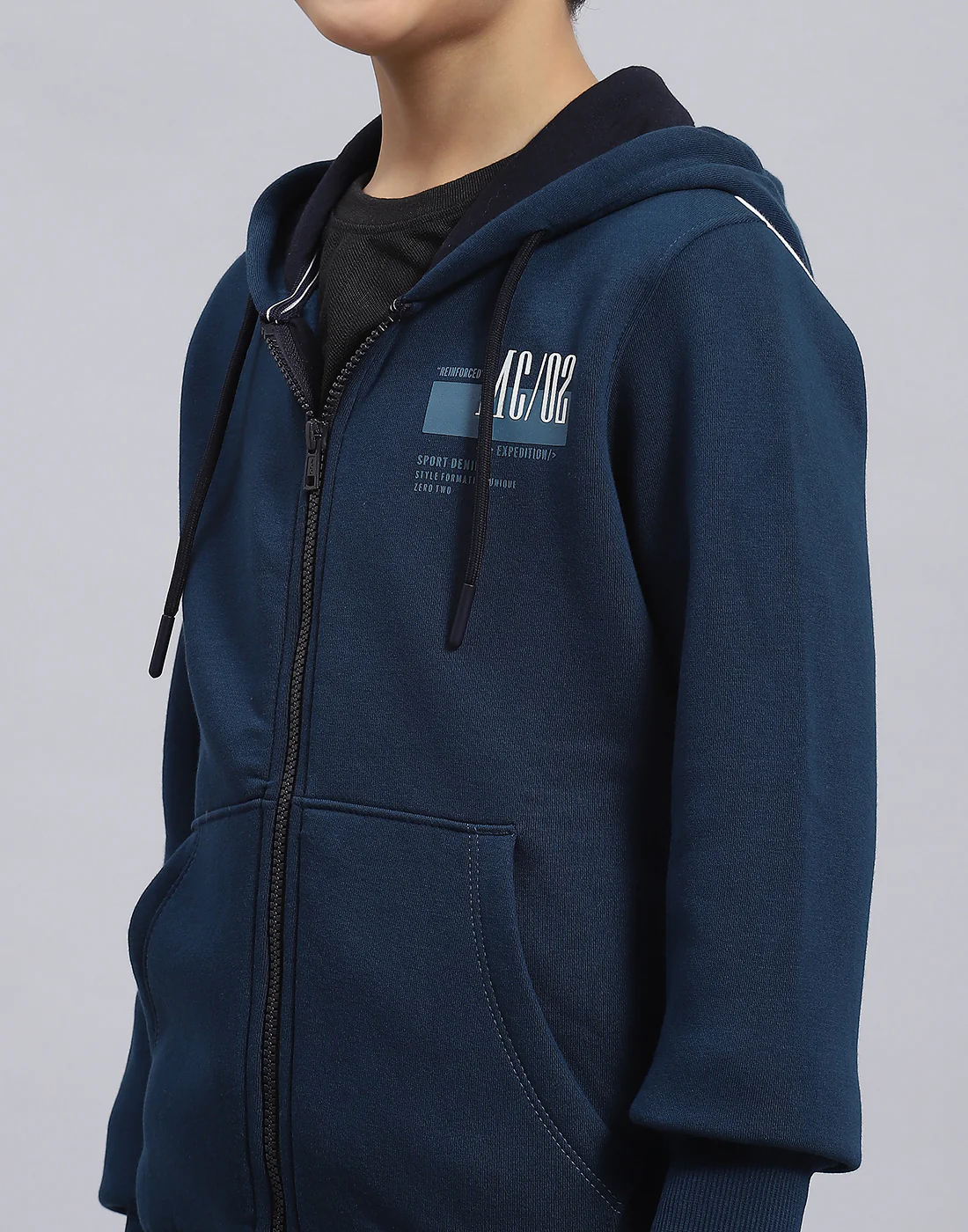 Boys Teal Blue Printed Hooded Full Sleeve Sweatshirt - Image 8