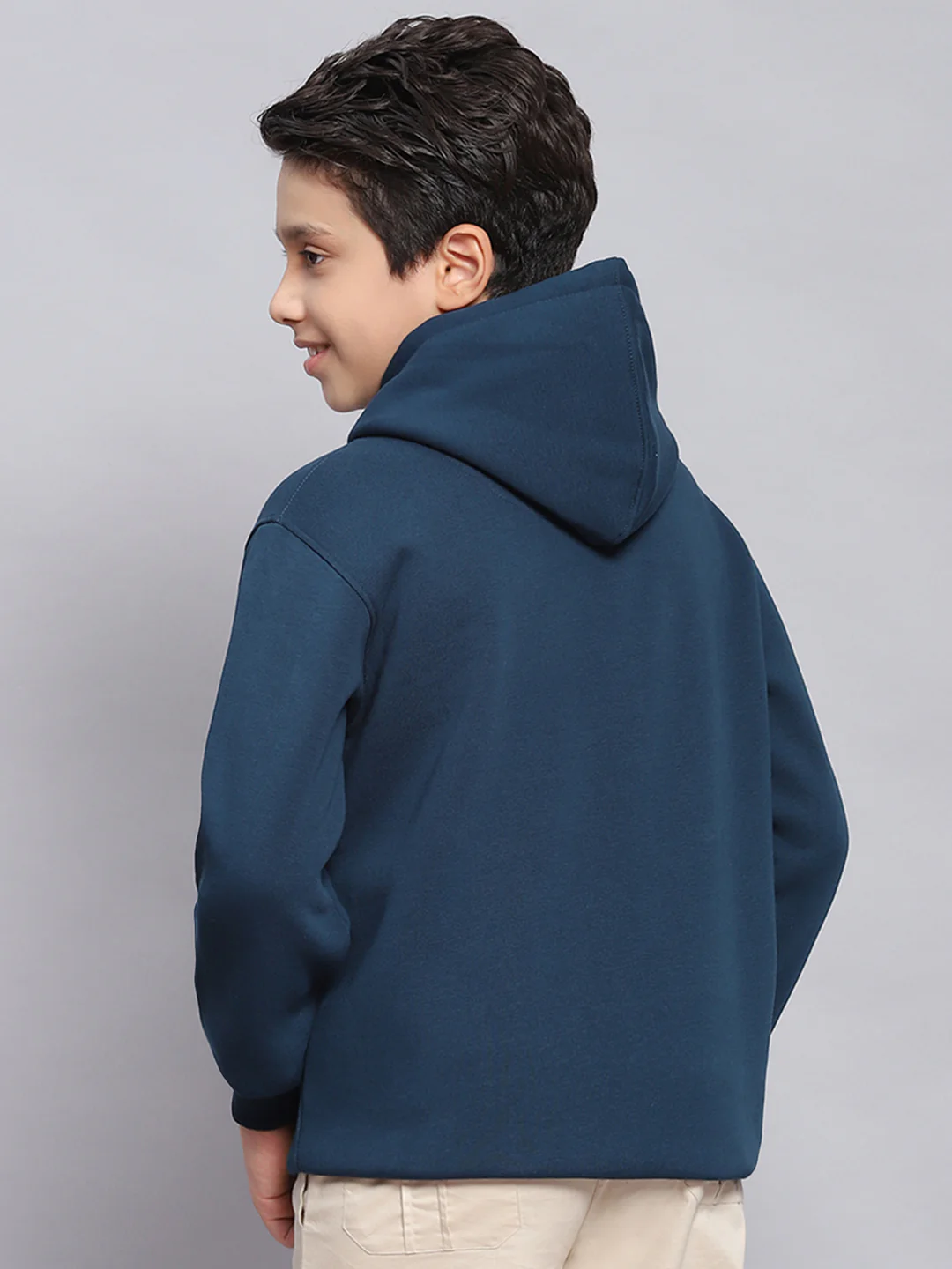 Boys Teal Blue Printed Hooded Full Sleeve Sweatshirt - Image 5