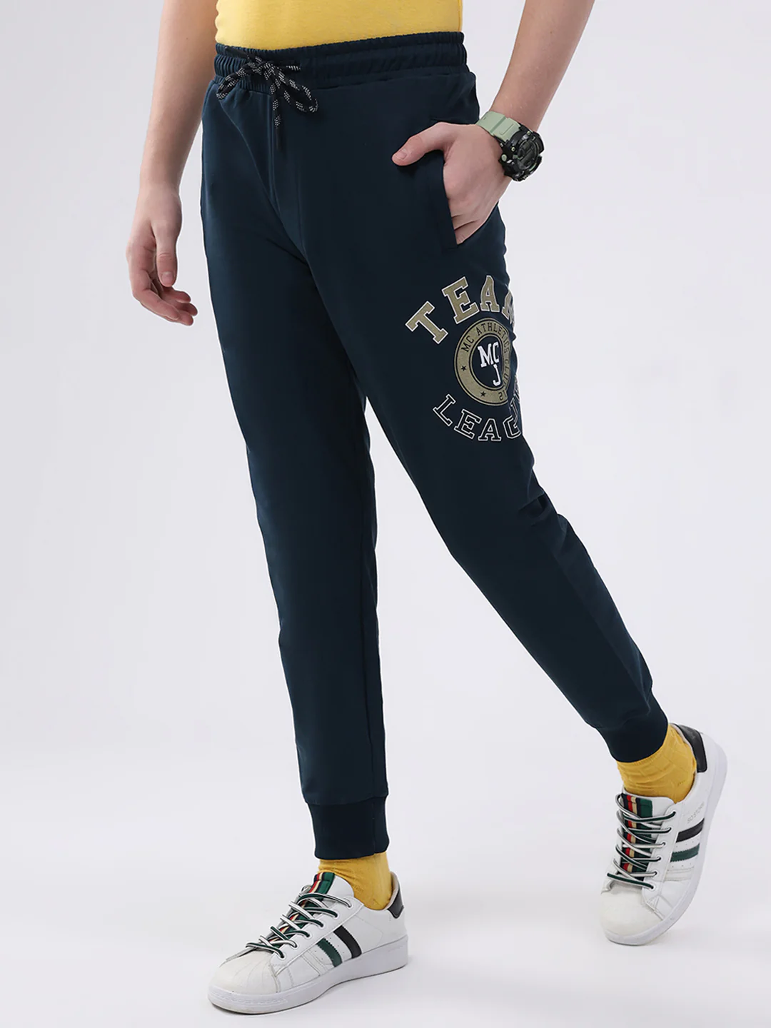 Boys Teal Blue Printed Round Neck Full Sleeve Cords Set - Image 8