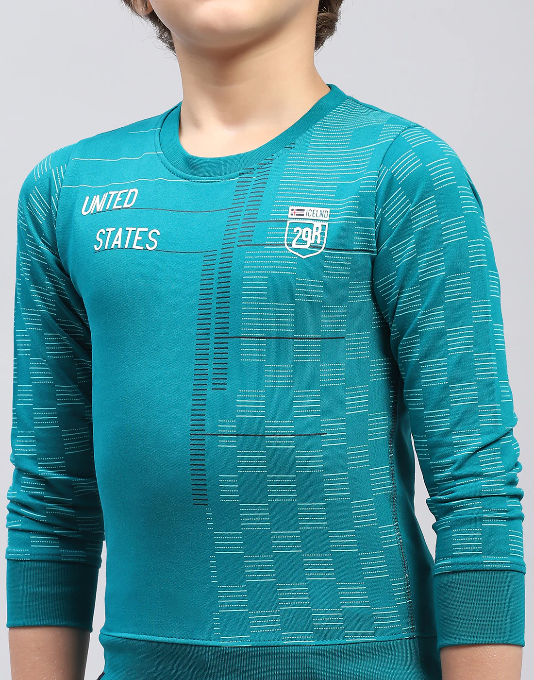 Boys Teal Blue Printed Round Neck Full Sleeve Sweatshirt - Image 6