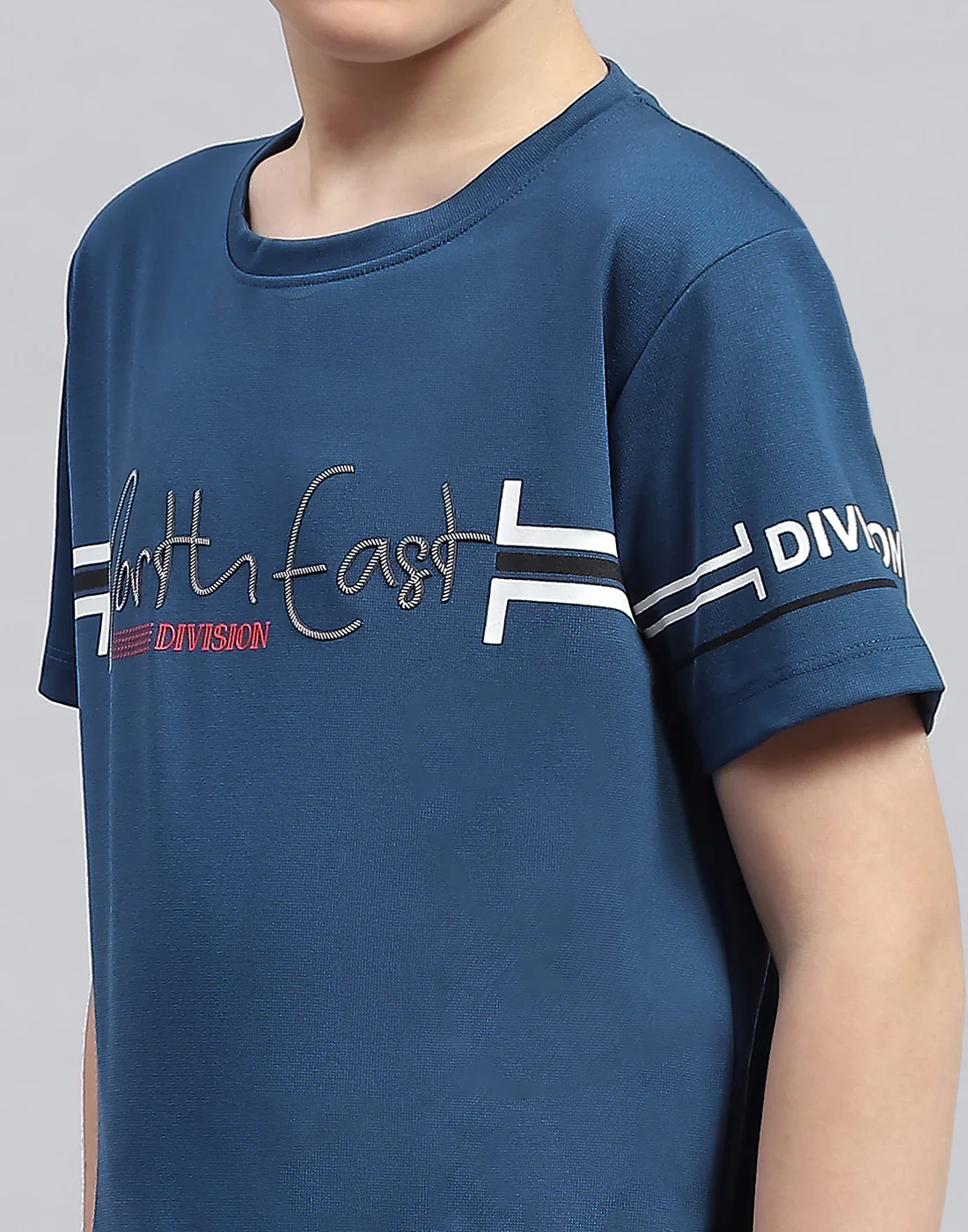 Boys Teal Blue Printed Round Neck Half Sleeve T-Shirt - Image 6