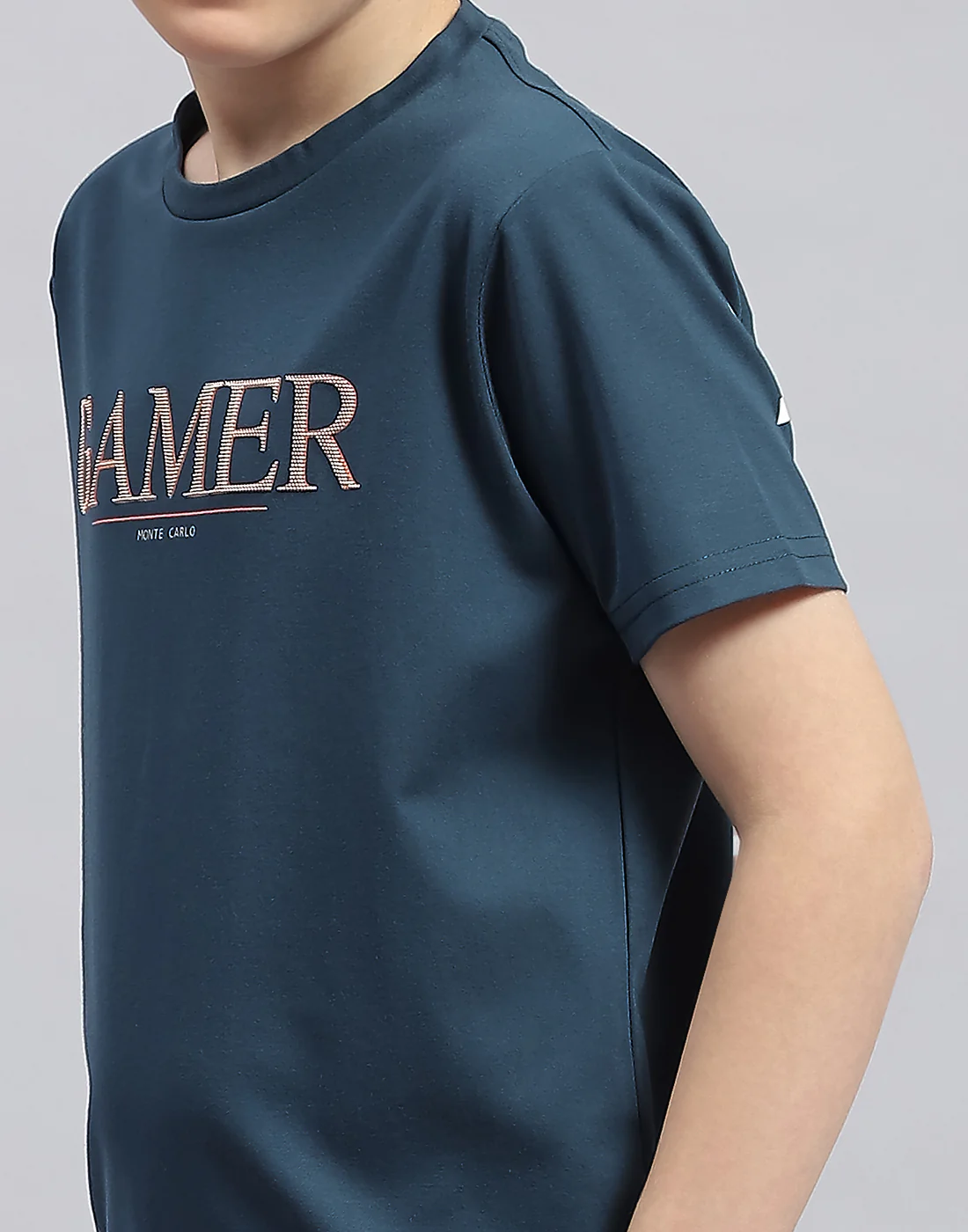 Boys Teal Blue Printed Round Neck Half Sleeve T-Shirt - Image 6