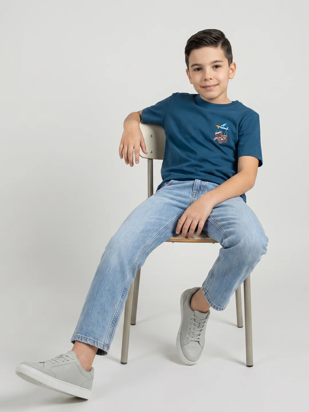 Boys Teal Blue Printed Round Neck Half Sleeve T-Shirt - Image 5
