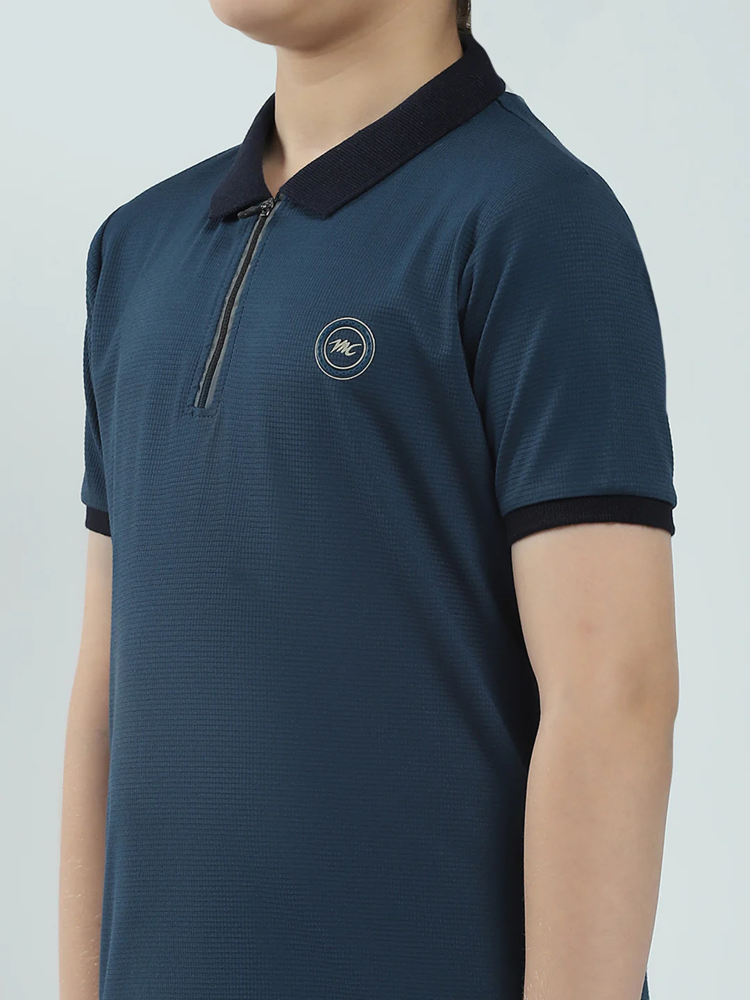 Boys Teal Blue Solid Collar Half Sleeve T-Shirt - Image 6
