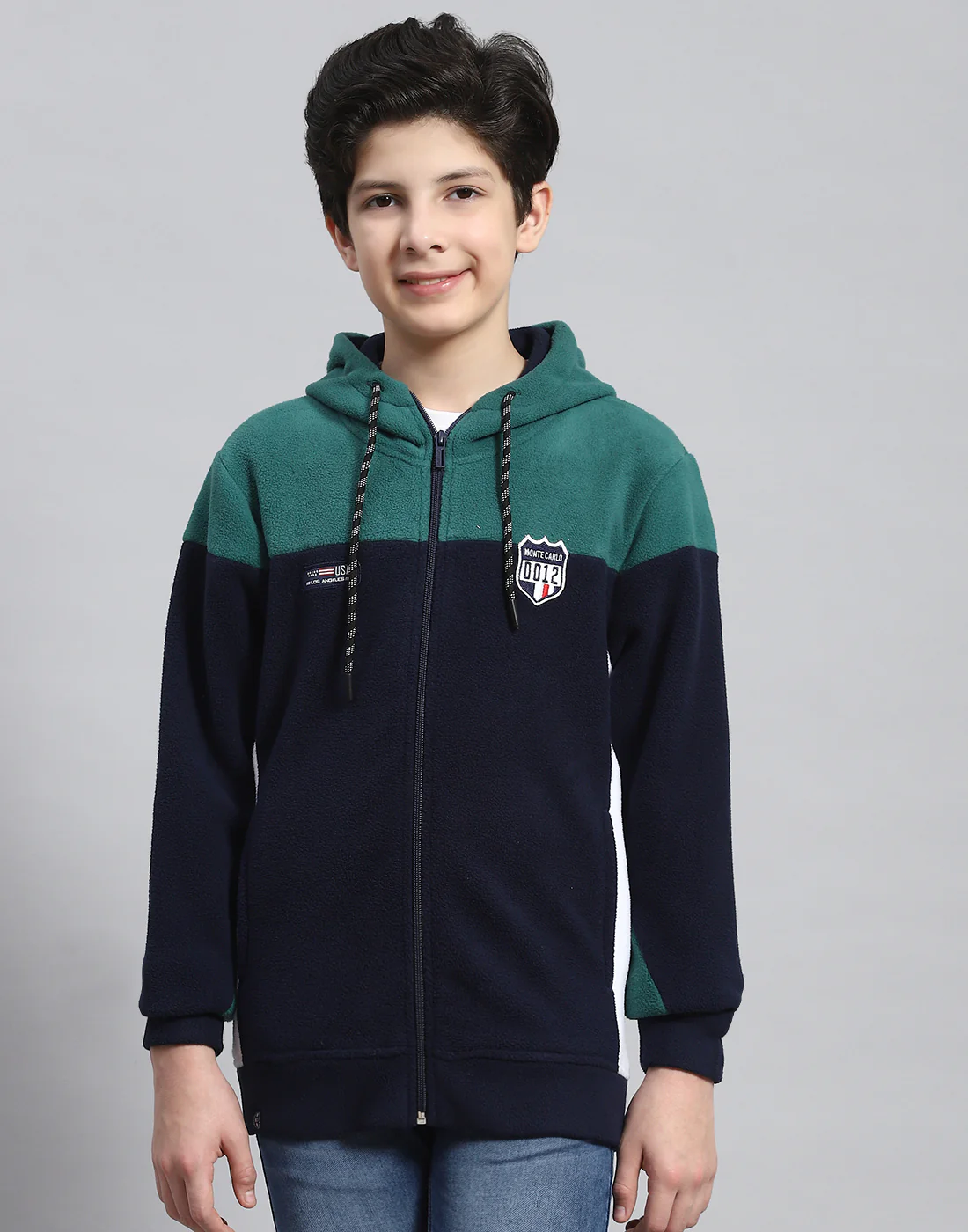 Boys Teal Blue Solid Hooded Full Sleeve Sweatshirt - Image 2