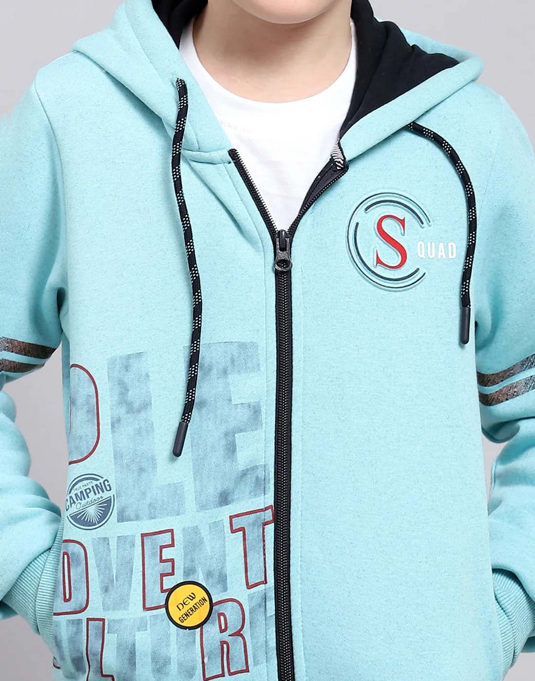 Boys Turquoise Blue Printed Hooded Full Sleeve Sweatshirt - Image 7