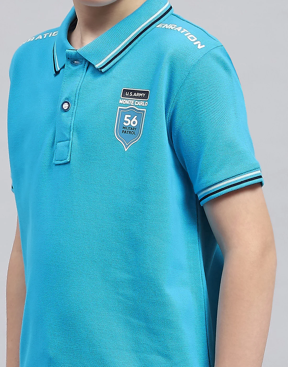 Boys Turquoise Blue Printed Polo Collar Half Sleeve T-Shirt - Image 6