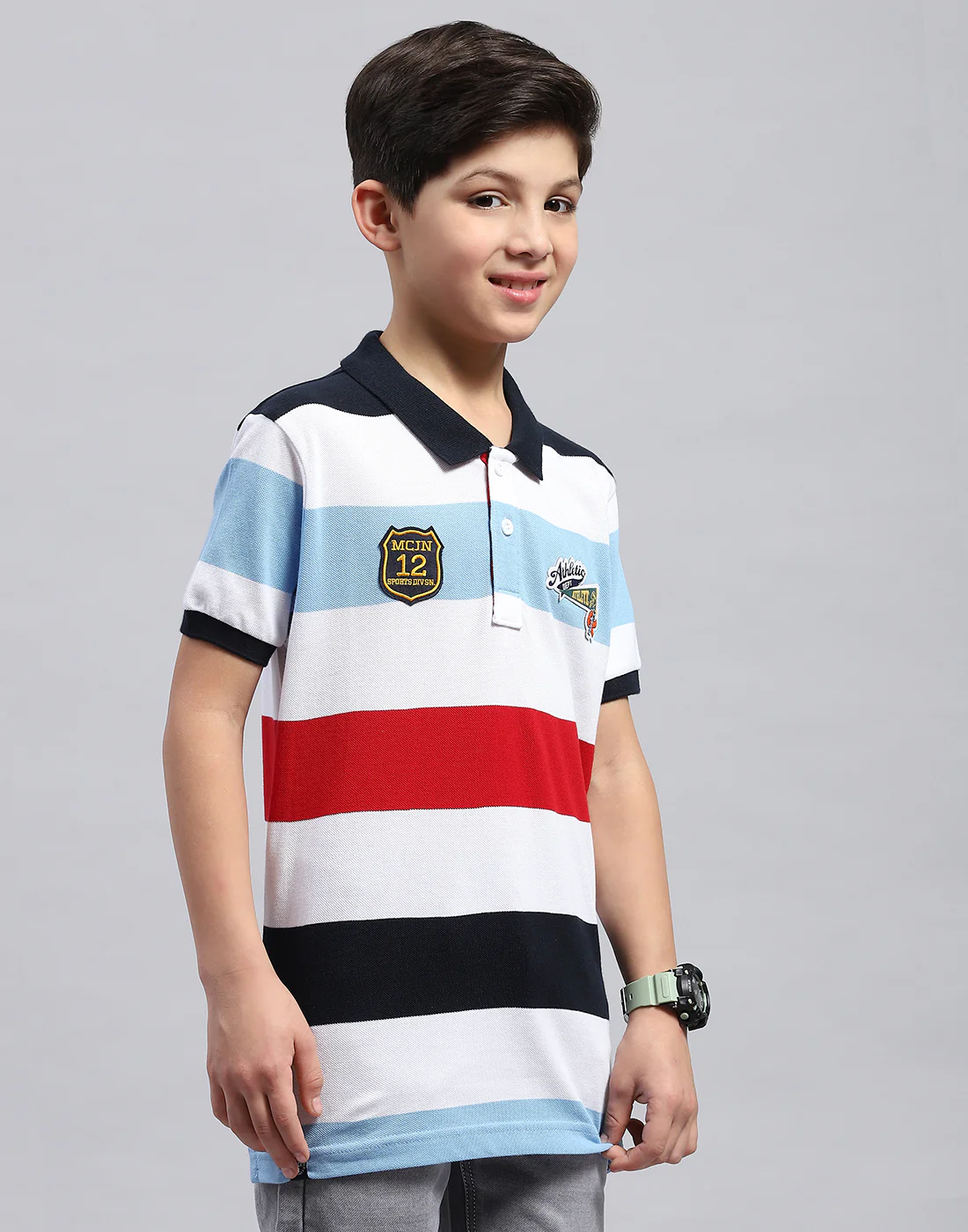 Boys White & Blue Printed Collar Half Sleeve T-Shirt - Image 4