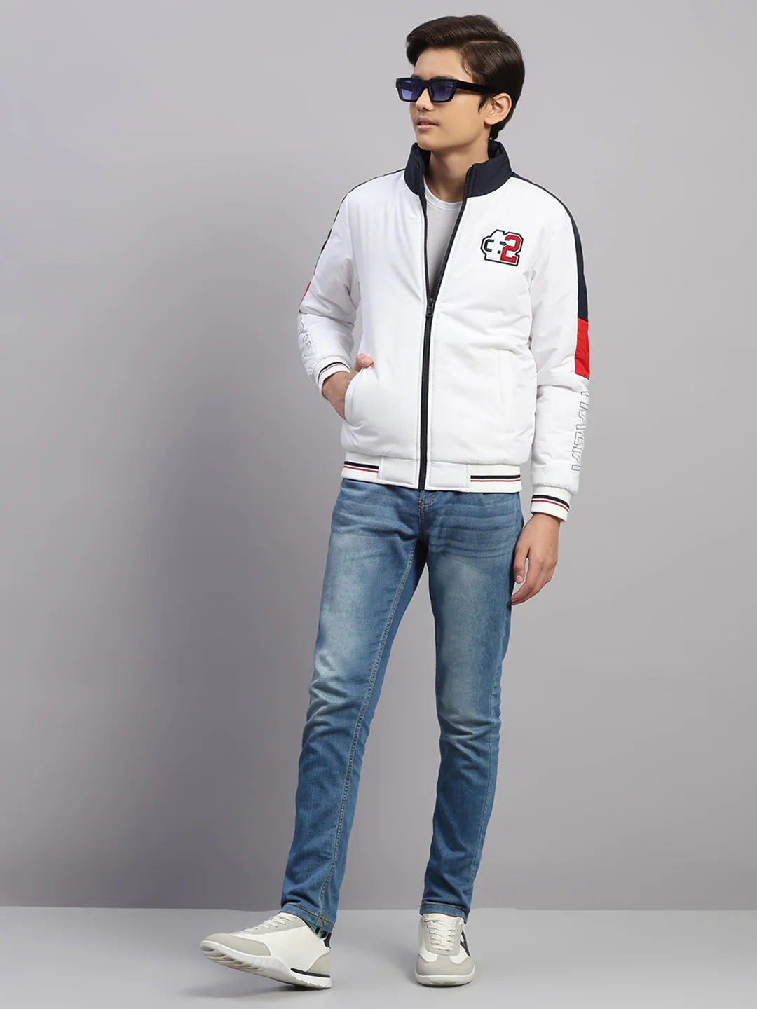 Boys White Embroidered Collar Full Sleeve Jacket - Image 2