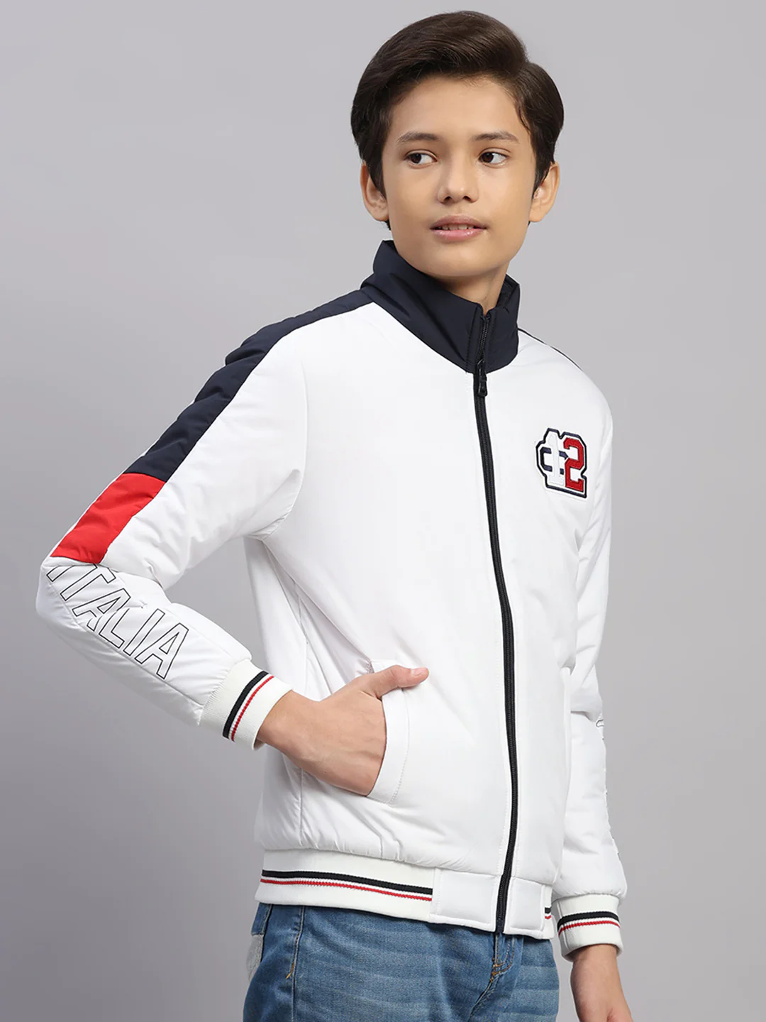 Boys White Embroidered Collar Full Sleeve Jacket - Image 4