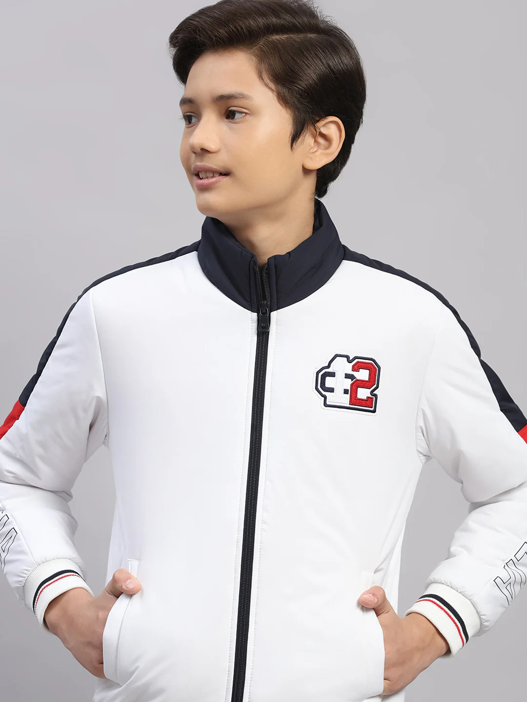 Boys White Embroidered Collar Full Sleeve Jacket - Image 6