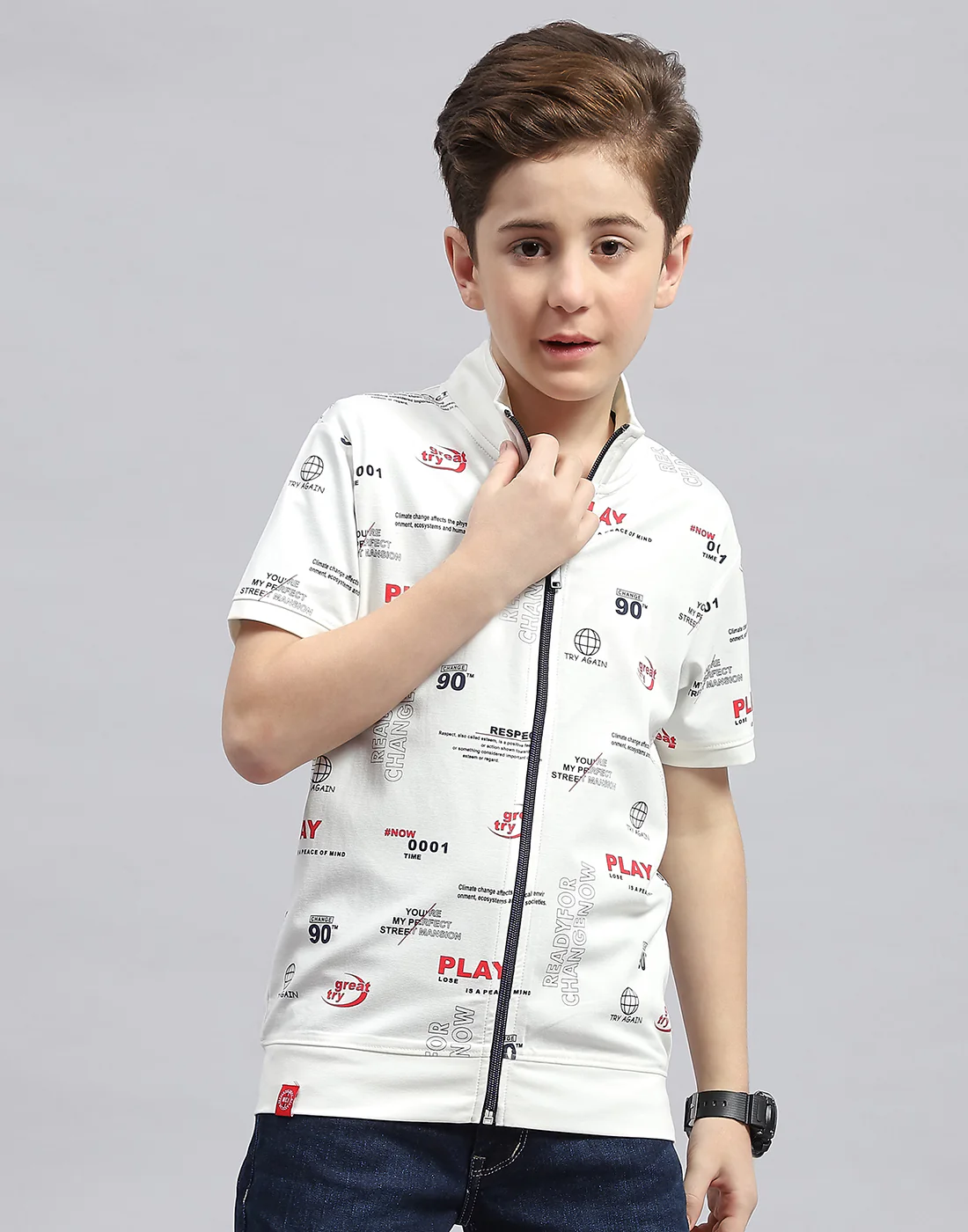 Boys White & Navy Blue Printed Round Neck Half Sleeve T-Shirt (Pack of 2) - Image 2