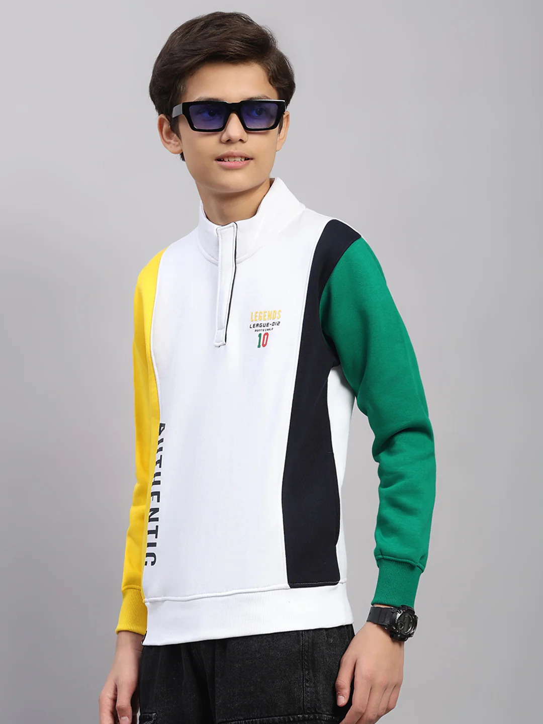 Boys White Printed Collar Full Sleeve Sweatshirt - Image 3