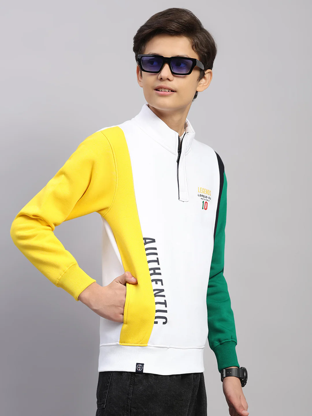 Boys White Printed Collar Full Sleeve Sweatshirt - Image 4
