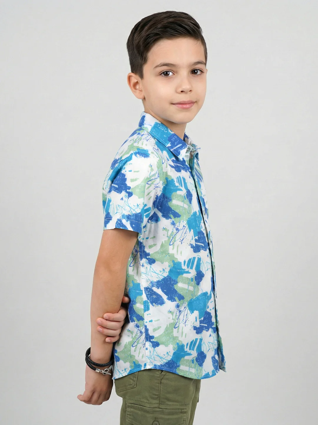 Boys White Printed Collar Half Sleeve Shirt - Image 2