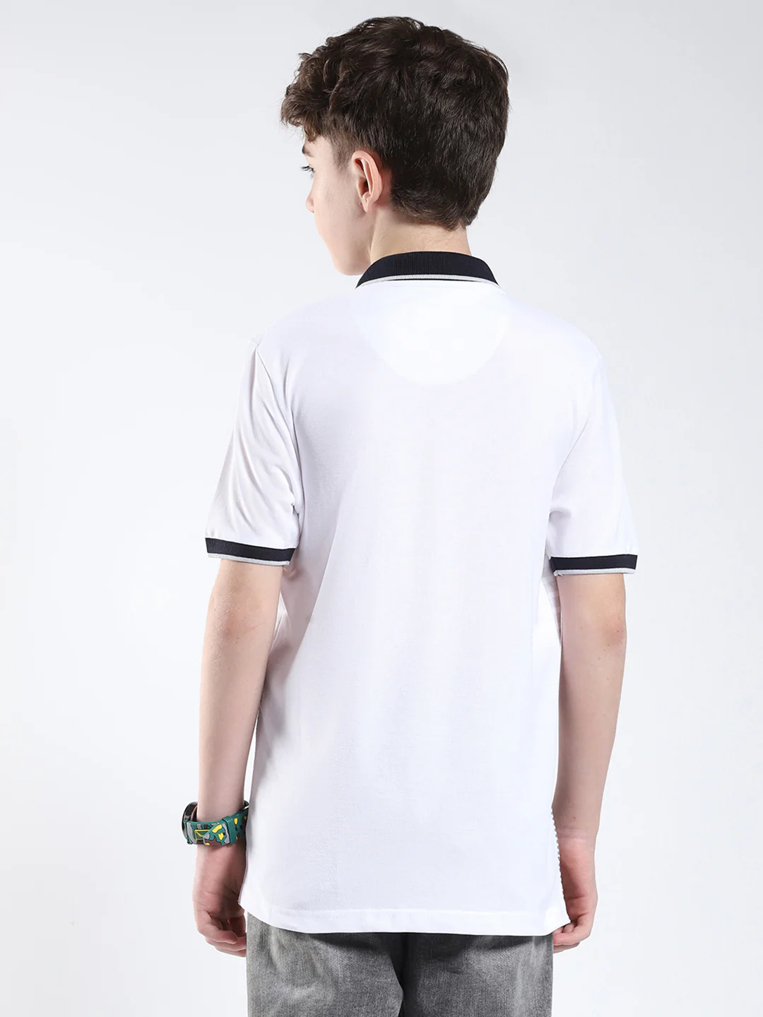 Boys White Printed Collar Half Sleeve T-Shirt - Image 5