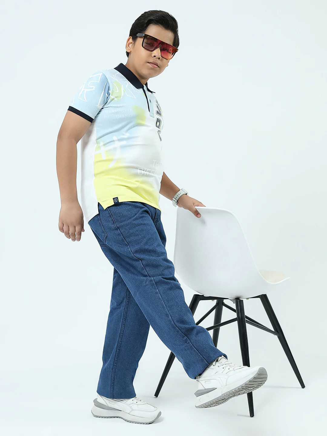 Boys White Printed Collar Half Sleeve T-Shirt - Image 2