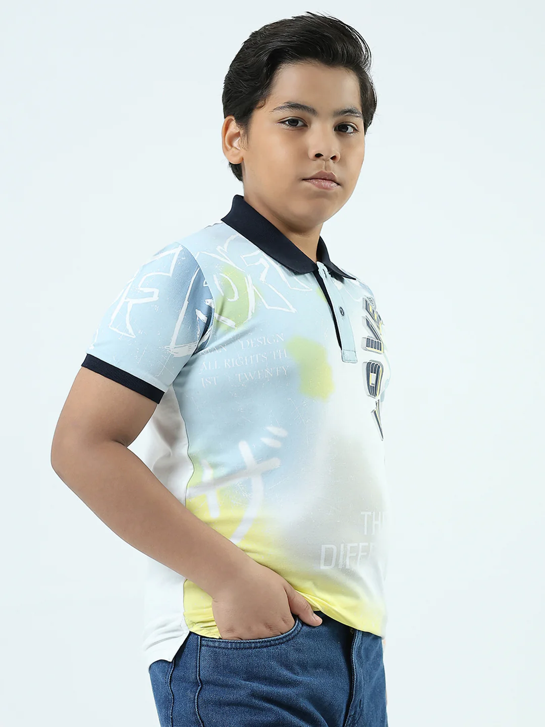 Boys White Printed Collar Half Sleeve T-Shirt - Image 4