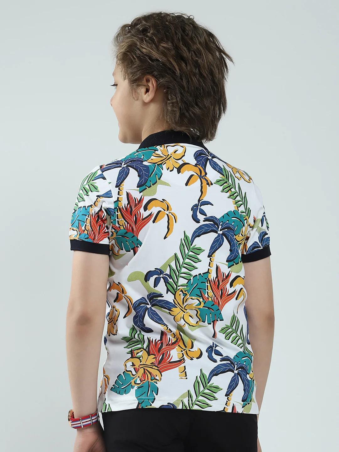 Boys White Printed Collar Half Sleeve T-Shirt - Image 5