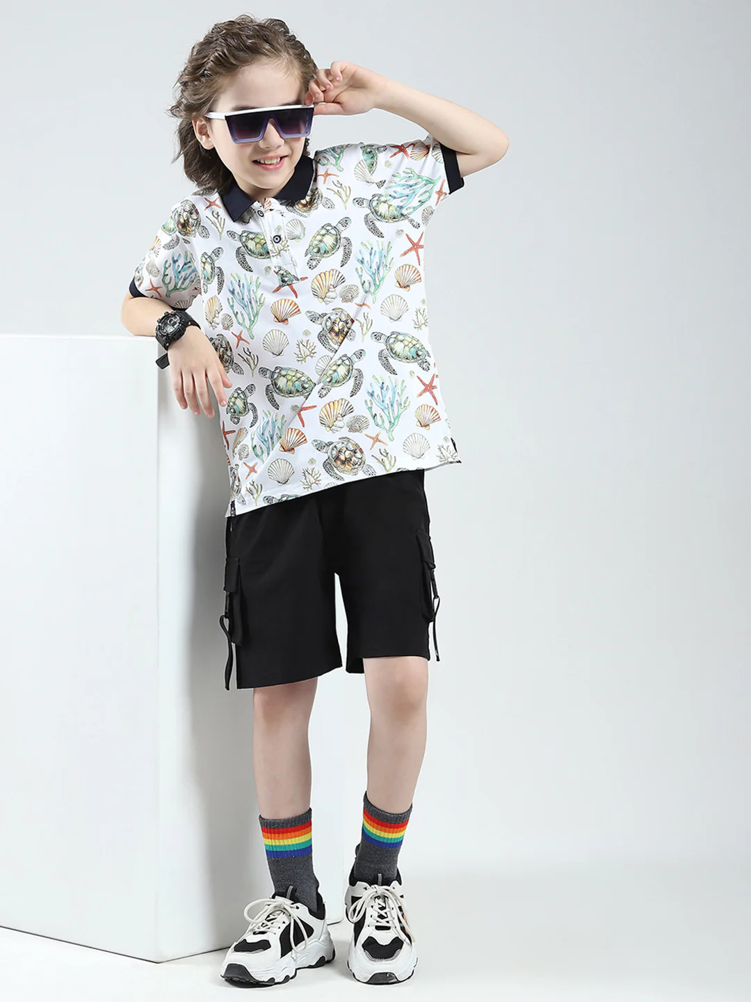 Boys White Printed Collar Half Sleeve T-Shirt - Image 2