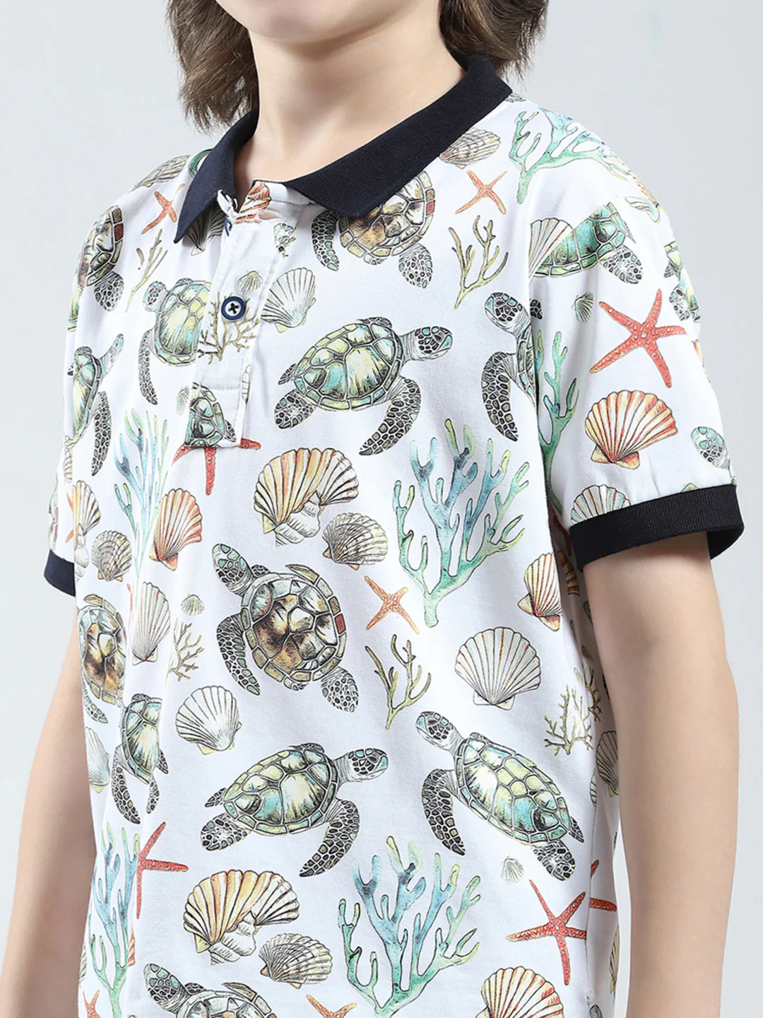 Boys White Printed Collar Half Sleeve T-Shirt - Image 6