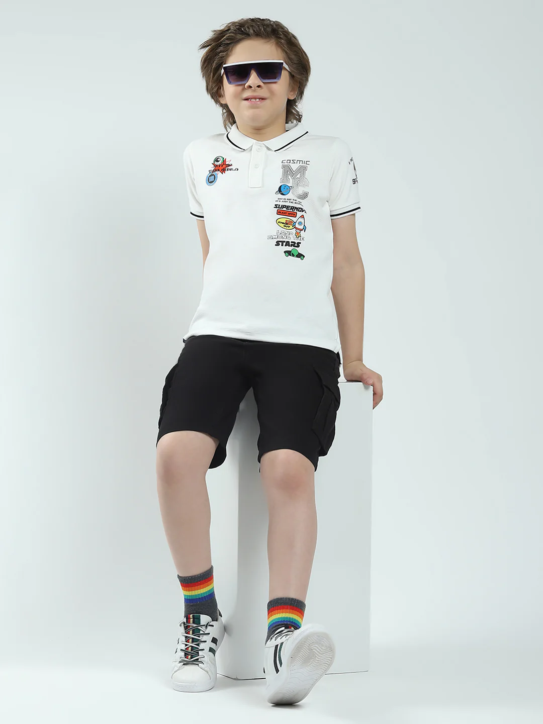 Boys White Printed Collar Half Sleeve T-Shirt - Image 2